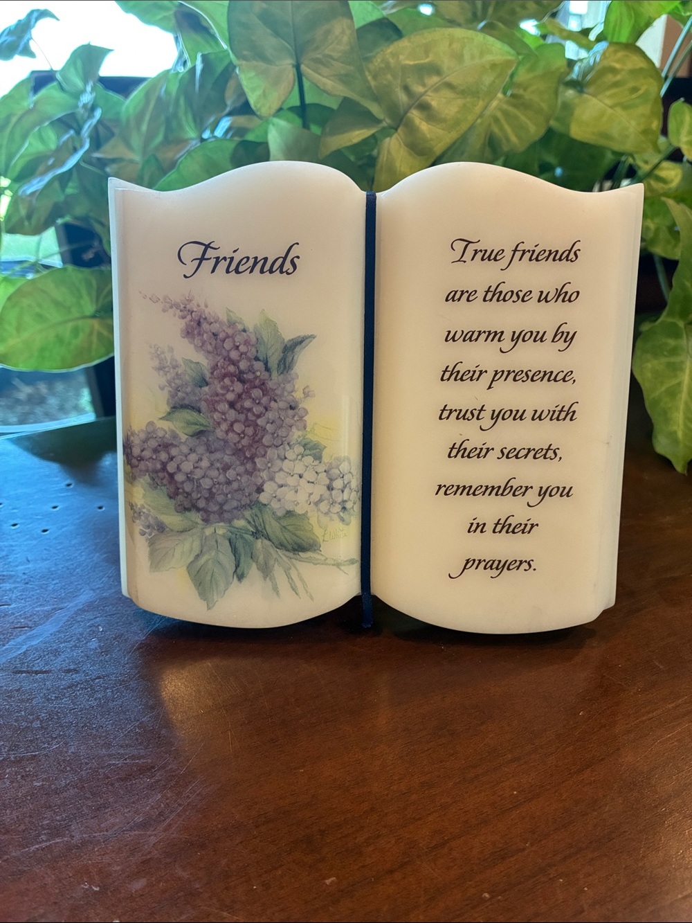 True Friends Poem / Prayer with Lilacs -  Ceramic Book Shaped Shelf Decor